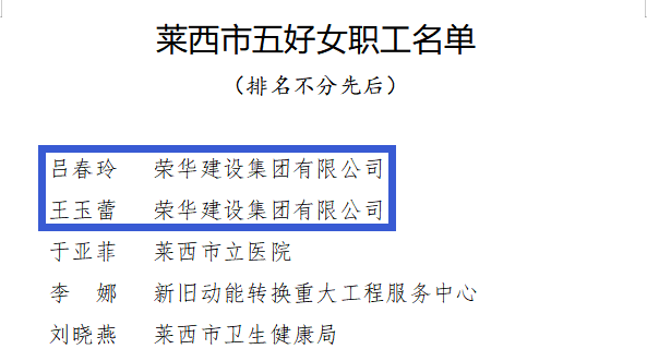 集團公司職工榮獲萊西市女職工建功立業(yè)創(chuàng )建活動(dòng)多項先進(jìn)個(gè)人(圖3) 集團公司職工榮獲萊西市女職工建功立業(yè)創(chuàng )建活動(dòng)多項先進(jìn)個(gè)人(圖3)
